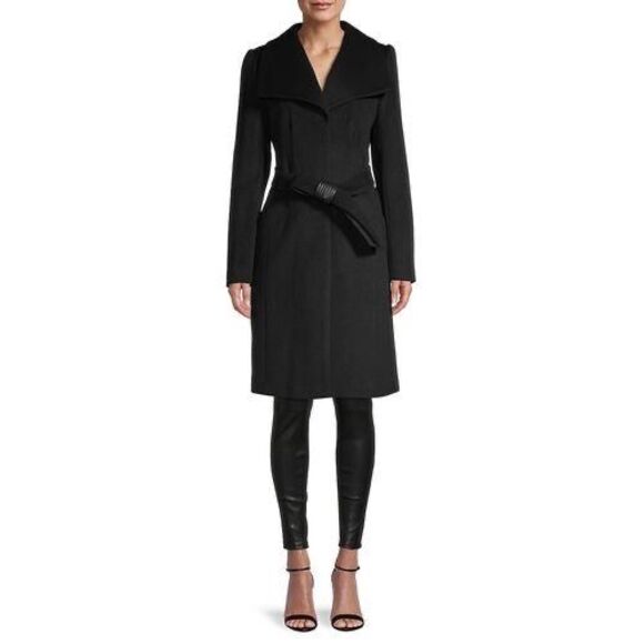 KARL LAGERFELD PARIS WOMEN'S WIDE COLLAR WOOL COAT - BLACK XS - Picture 1 of 4